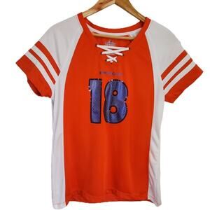 Majestic Bronco's Lace Up Short Sleeve Manning Jersey Sequence Embellished Large